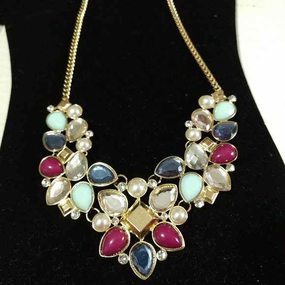 🌈Vintage Statement Necklace Multi Stones Plus Pearls & Rhinestones 24" - Picture 7 of 13